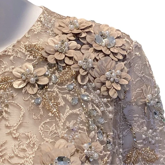 NWT MacDuggal 11121 Mocha Embellished Illusion Long Sleeve A-Line Ball Gown-Sz 8 - Picture 6 of 15